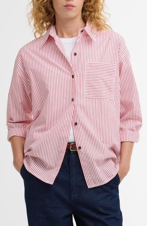 Barbour Polly Stripe Button-Up Shirt in Poppy Red Stripe at Nordstrom, Size 10 Us