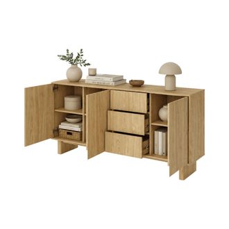 Dmora Aparador Hasilo, 3 Cajones, 3 Estantes, Puerta Abatible, 183x38x83h Cm Roble Marr&oacute;n