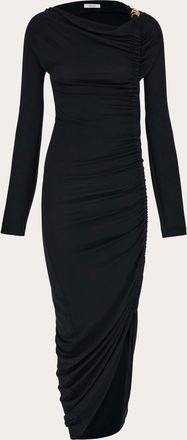 Ferragamo Women Boat neck dress with ruched detail Black