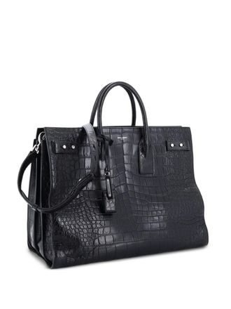 Saint Laurent Borsa tote Sac de Jour grande in pelle goffrata effetto coccodrillo - Nero