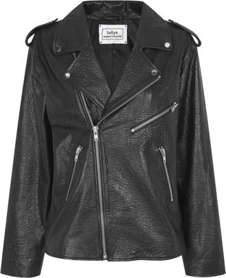 Lollys Laundry Oversized Biker Leren Jas Zwart - Dames - Leren en Su&egrave;de Jassen - Zwart - M - Leer - Jassen