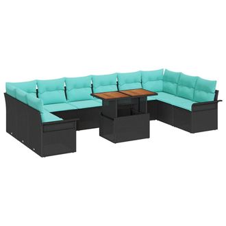 vidaXL Conjunto De Sof&aacute; De Jard&iacute;n 11 Pcs Negro Polirat&aacute;n Vidaxl