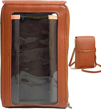 Generic Touchscreen Mobile Pouch - Small Sling Purse, PU Leather Zipper Bag, Card Slot Holder, Lightweight Compact Design | For Phone, Keys, Lipstick, Money, 