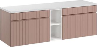 Vente-Unique Mueble de ba&ntilde;o suspendido estriado con huecos - Rosa - An. 140 cm - SATARA
