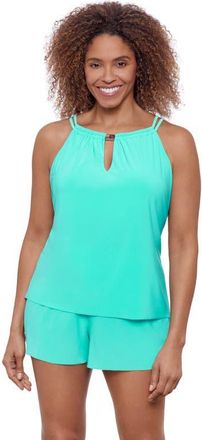 Aqua Green High Neck Keyhole Full Coverage Adjustable Tankini Swimsuit Top in Midori at Nordstrom, Size X-Large