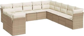 vidaXL Set De Sof&aacute;s De Jard&iacute;n 11pzas Con Cojines Rat&aacute;n Sint&eacute;tico Beige Vidaxl