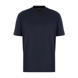 Emporio Armani Flocked Logo Crewneck T-shirt - Heren - T-shirts - Blauw - 2XL - Katoen - Tops