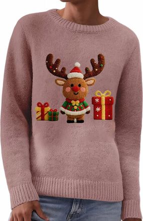 Generic Personalised Xmas Jumper Christmas Jumpers for Women Fashion 3D Print Womens Knitted Jumpers Long Sleeves Ladies Xmas Sweaters Winter Warm Fleece Pull