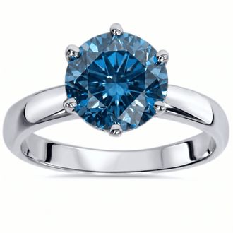 Pompeii3 2ct Blue Diamond Solitaire Engagement Ring 14K White Gold Lab Grown Size Selectable
