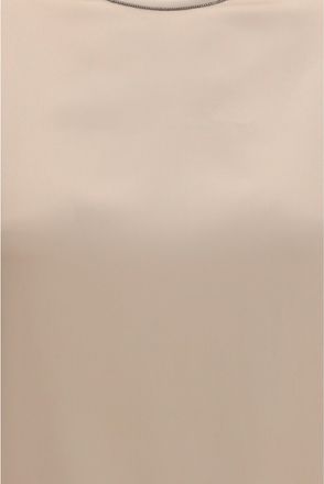 Brunello Cucinelli Womens Silk Blouse With Monili Chain Sand T-Shirts & Jerseys