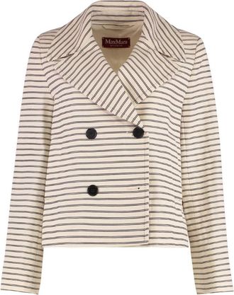 Max Mara Assuan Double-Breasted Jacket - Dames - Blazers - Beige - M - Katoen - Jassen