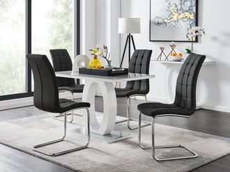 Furniturebox Giovani Grey White Modern High Gloss & Glass Dining Table & 4 Murano Chairs Set in Black