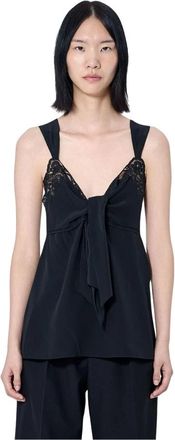 Chlo&eacute; Tops, Dames, Zwart, M, Camisole van Zijdecr&ecirc;pe met Kantrandje