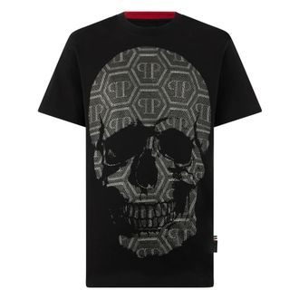 Philipp Plein T-Shirt Round Neck Ss Skull - Heren - T-shirts - Zwart - 5XL - Katoen - Tops