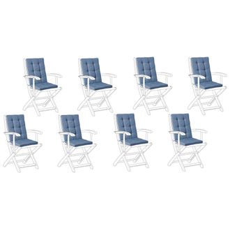 Beliani Conjunto De 8 Cojines De Poli&eacute;ster Para El Asiento Y El Respaldo De Sillas De Exterior Con Cordones Resistentes A Los Rayos Uv Y Al Agua Azul Maui Pre
