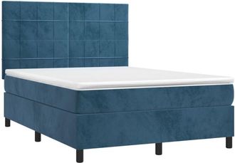 vidaXL Vidaxl - Cama Box Spring Colch&oacute;n Y Led Terciopelo Azul Oscuro 140x190 Cm