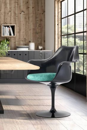 Fusion Living Black Tulip Armchair with Luxurious Cushion in Turquoise