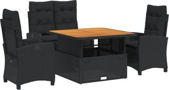 vidaXL Juego Comedor Jard&iacute;n 4 Piezas Con Cojines Rat&aacute;n Sint&eacute;tico Negro Vidaxl