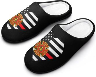 Generic Fire Department Firefighter Flag Funny Womens Cotton Slippers Shoes Novelty Soft Non-Slip Sole Home Shoe