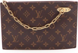 Louis Vuitton Brown Monogram Coated Canvas Leather Clutch Bag Handbag Shoulder Bag (Pre-Owned)