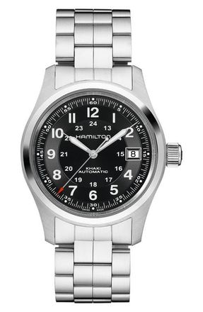 Hamilton Khaki Field Automatic Bracelet Watch, 38mm in Silver/black at Nordstrom