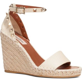 Valentino Garavani Valentino Rockstud Espadrille Wedge Sandal in Light Ivory at Nordstrom, Size 41