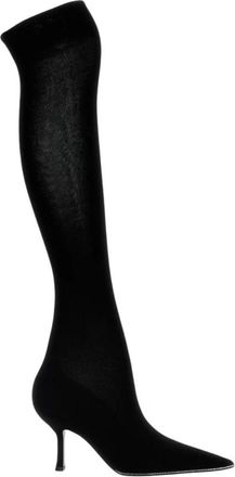 Rene Caovilla Zwarte Rhinestone Detail Kniehoge Laarzen - Dames - Over de knie laarzen - Zwart - 37 EU - Schoenen