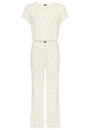 Vivance Pyjama VIVANCE DREAMS, Damen, Gr. 32/34, off, wei&szlig;, Rippware, Obermaterial: 92% Viskose, 8% Elasthan, bedruckt, unifarben, bequem bauchfrei, Rundhals,