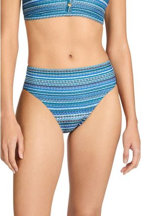 Robin Piccone Emilia High Waist Bikini Bottoms in Lapis Multi at Nordstrom, Size X-Small