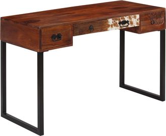 vidaXL Escritorio Madera Maciza Acacia Cuero Aut&eacute;ntico 117x50x76 Cm Vidaxl