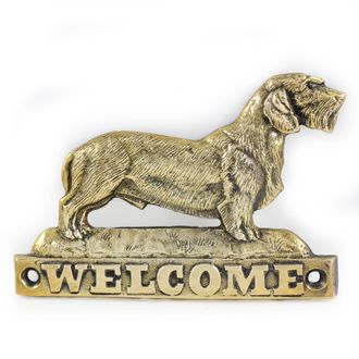 OEM Teckel De Pelo Duro - Placa De Puerta Con Perro, Placa De Bienvenida De Lat&oacute;n, Placa &Uacute;nica Con La Inscripci&oacute;n Welcome De Art-dog