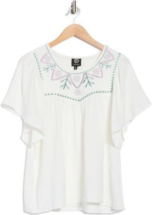 Bobeau Embroidered Swing Top in White/Mineral Blue- at Nordstrom Rack, Size X-Large