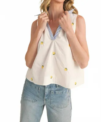 Merci Fruit Pattern Collar Sleeveless Top In Lemon