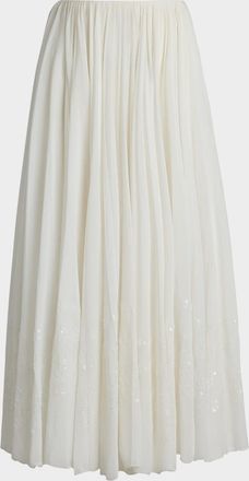 Ralph Lauren Collection Trivelas Sequined Pleated Cotton Voile Maxi Skirt