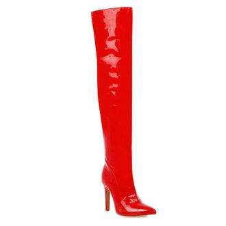 Generic Red,4.5 UK,Womens Patent Leather PU Thigh High Boots Pointy Toe Side Zippe Fashion Comfy Stiletto High Heel Over The Knee Boot Fall Winter Dress Shoes