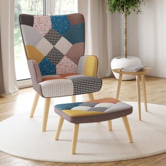 IDMarket Idmarket - Sill&oacute;n Escandinavo Ivar Con Reposapi&eacute;s De Tela Patchwork Multicolor