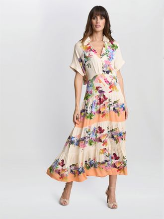 Gina Bacconi Womens Sarah Floral Shirt Dress - Orange - Size Small