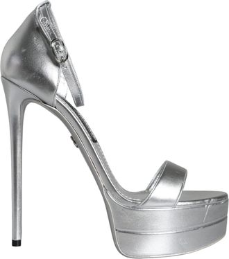 Dolce & Gabbana Silver Leather Platform Keira Sandals Womens Shoes (Pre-Owned)