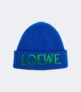 Loewe Embroidered ribbed-knit wool beanie