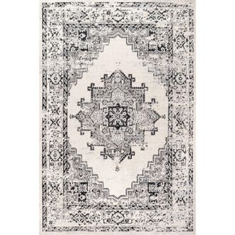 Jonathan Y Designs Inigo Cottage Medallion Area Rug in Dark Gray/cream at Nordstrom, Size 5Ft 0In X 8Ft 0In