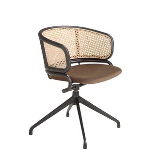 Angel Cerd&aacute; Silla giratoria terciopelo marr&oacute;n y rattan