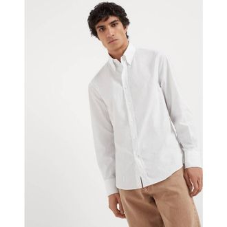 Brunello Cucinelli Mens White Striped Cotton Button Down Shirt, Size XXL
