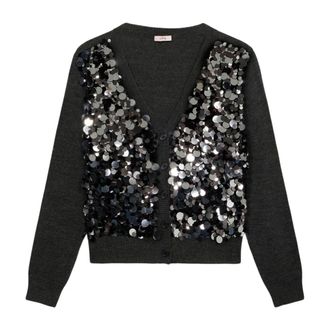 Oltre Truien & Vesten, Dames, Grijs, XL, Pailletten, Cardigan met maxi pailletten