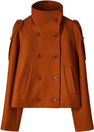 Patrizia Pepe Cappotto Corto Doppiopetto con Collo Alto - - Coats - Donna - Marrone - M