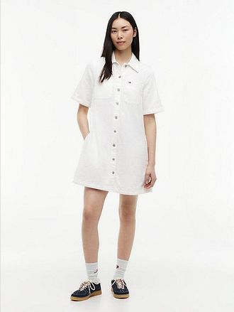 Tommy Hilfiger Vestido camisero corto de sarga texturizada y corte evas&eacute;