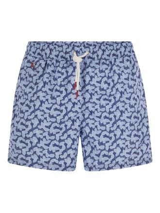 Kiton Zwembroek met bladerprint - Blauw