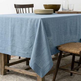 Solino Home Linen Tablecloth for Dining Table, Holiday and Everyday Table Decor - Diana in Dusty Chambray Blue at Nordstrom, Size X-Small