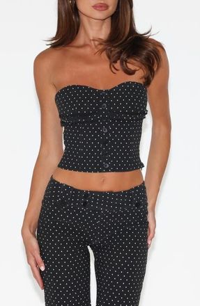 Tiger Mist Kittie Ruffle Strapless Crop Top in Black Polka Dot at Nordstrom, Size X-Large