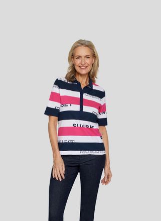 Rabe Poloshirt RABE, Damen, Gr. 38, pink (magenta), Jersey, Obermaterial: 100% Baumwolle, colorblocking, tailliert h&uuml;ftbedeckend, Rundhals, Shirts Poloshir