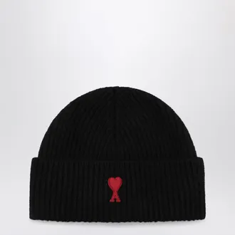 Ami Black Ami de Coeur wool beanie